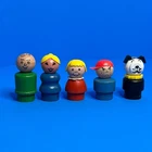 Little People Family Wood Vintage Fisher Price Mom Dad Red Girl Blue Boy Dog