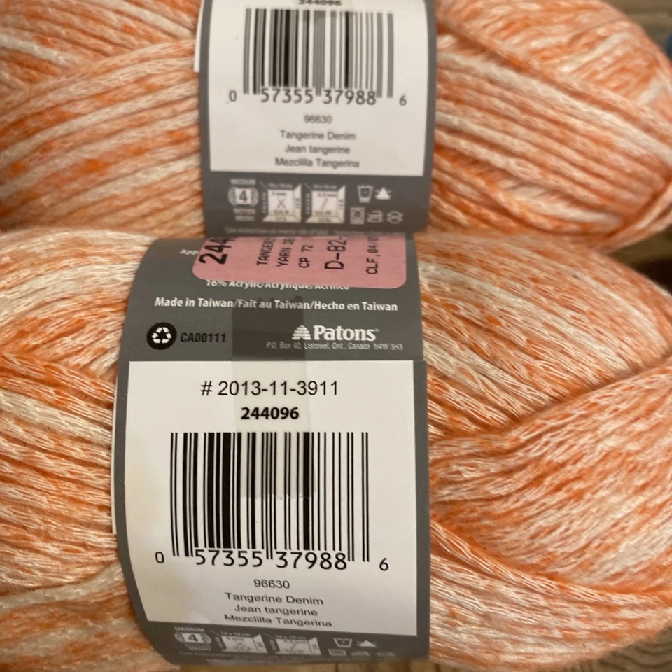 Patons Yarn Denim y  2 Teal & 2 Tangerine Denim Cotton Wool Blend - Image 2 of 4