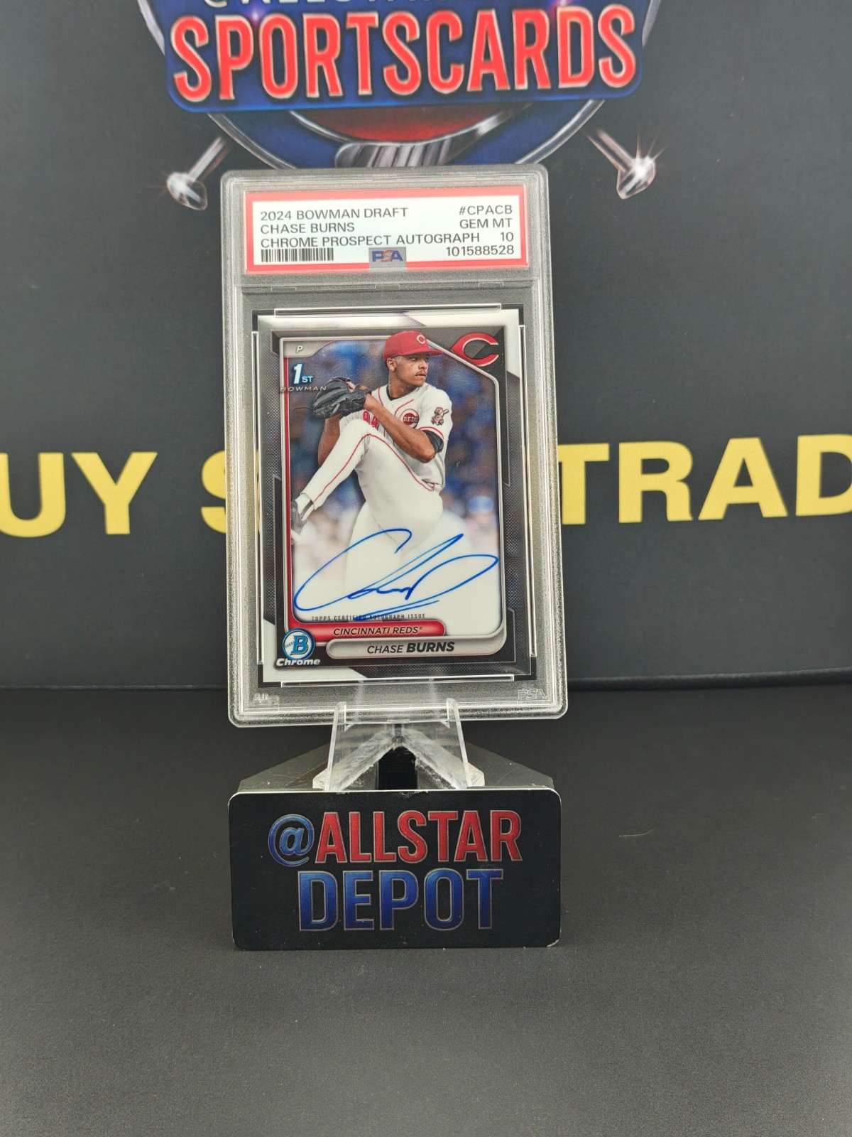 2024 BOWMAN DRAFT CHROME PROSPECT AUTO CHASE BURNS 1ST ROOKIE RC PSA 10 REDS