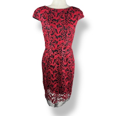 Antonio Melani Red Mesh Lace Sequin Dress Womens Size 8 Glam Cocktail Party Vamp