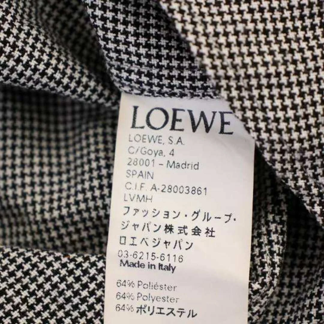 LOEWE Camicia Abito Lunghezza Ginocchio Manica Lunga Nastro Piede di Poule 36 Nero Bianco