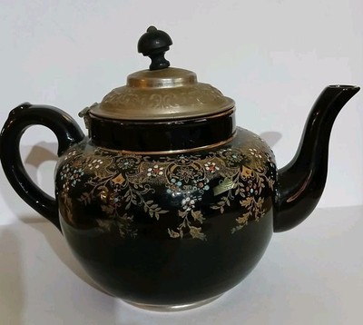 Antique Alexandra Pottery Burslem England Leaded Metal Tea Kettle Pot Heavy 7''