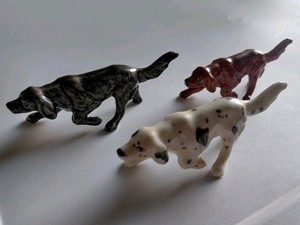 Vtg Set of 3 English Setter's Porcelain Ceramic Glazed Dog Figurine - Trinkets 