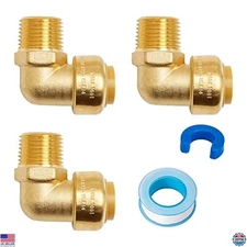 1/2" Male Adapter Elbow, No Lead Brass Push-to-Connect Fittings, 3 Pack