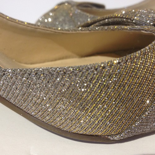 7.5 Kelly & Katie Metallic Silver Peep Toe Heels 3.5" Bow Cinderella Sparkle - Picture 15 of 18