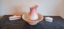VINTAGE CUVETTE BROC CRUCHE PORCELAINE, PORTE SAVON, ENSEMBLE DE TOILETTE