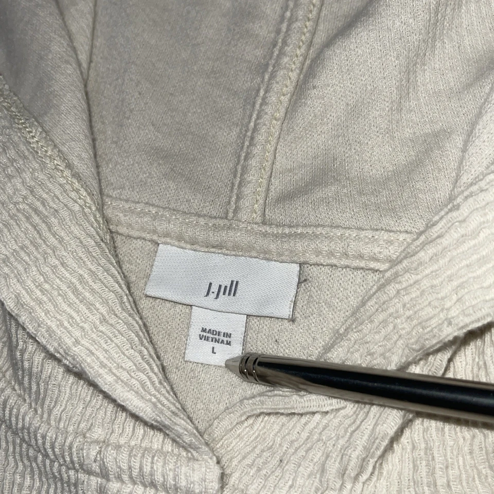 Sudadera con Capucha Jill Tejida Texturizada Para Mujer L Blanco Cebada En Capas Look Botón Pullover Foto 3 de 4