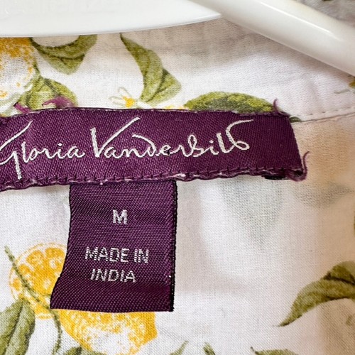 Gloria Vanderbilt Blouse Womens MEDIUM Lemon Cotton Farmcore Cottage Boho Shirt - Picture 6 of 10