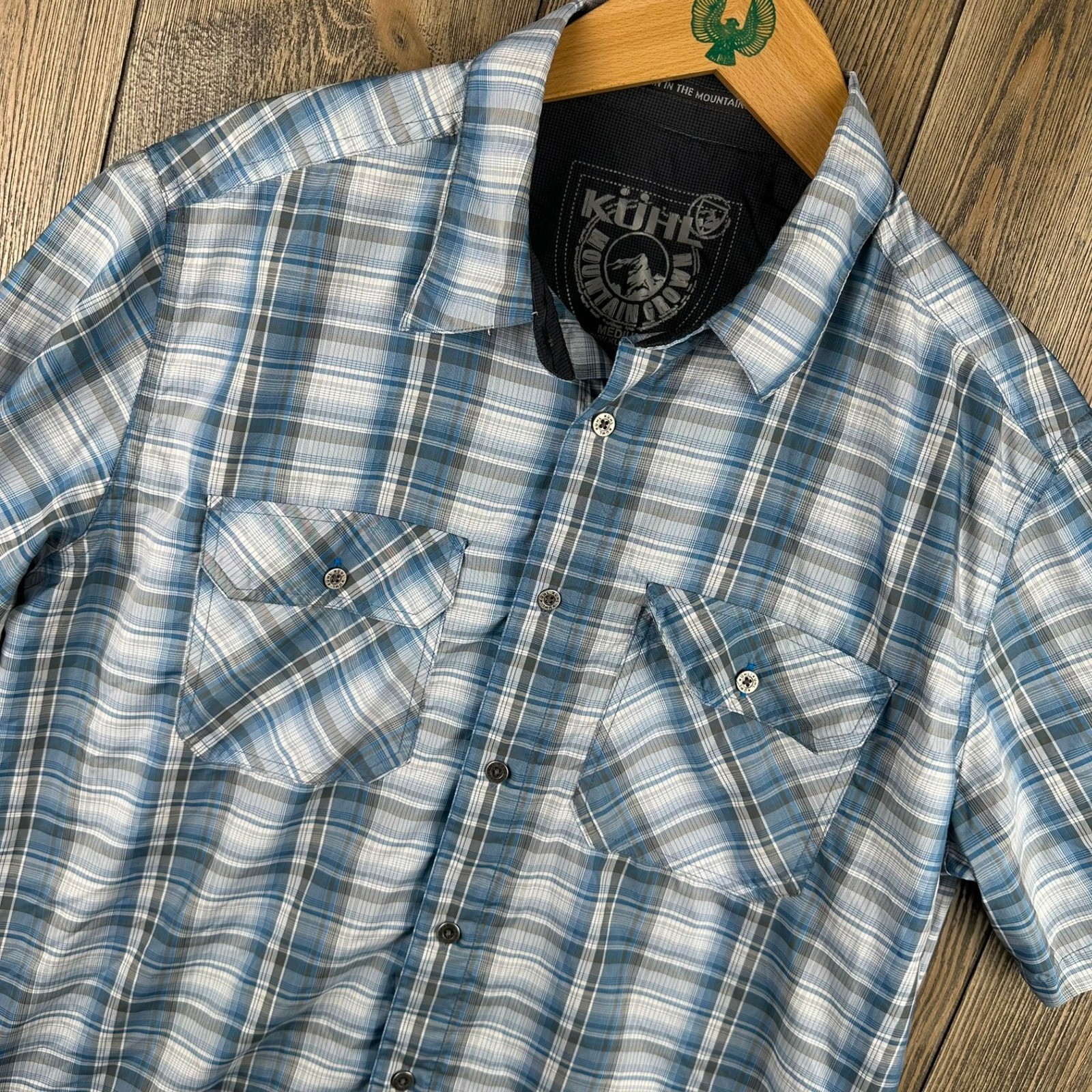 Kuhl Plaid Short Sleeve Button Up Shirt Mens Medium Blue Outdoor Hiking