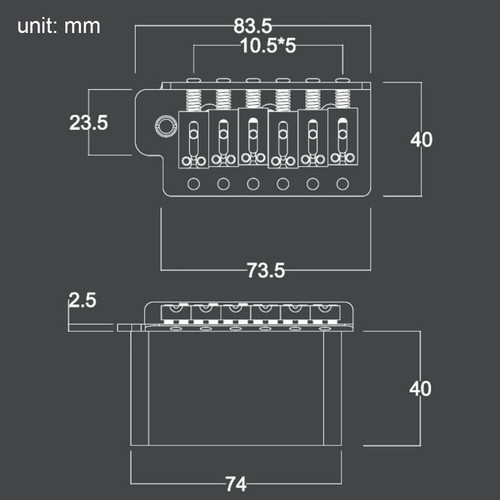 6 Point Strat-style Tremolo Bridge, Brass Block & Saddles 10.5mm String Spacing - Picture 6 of 6