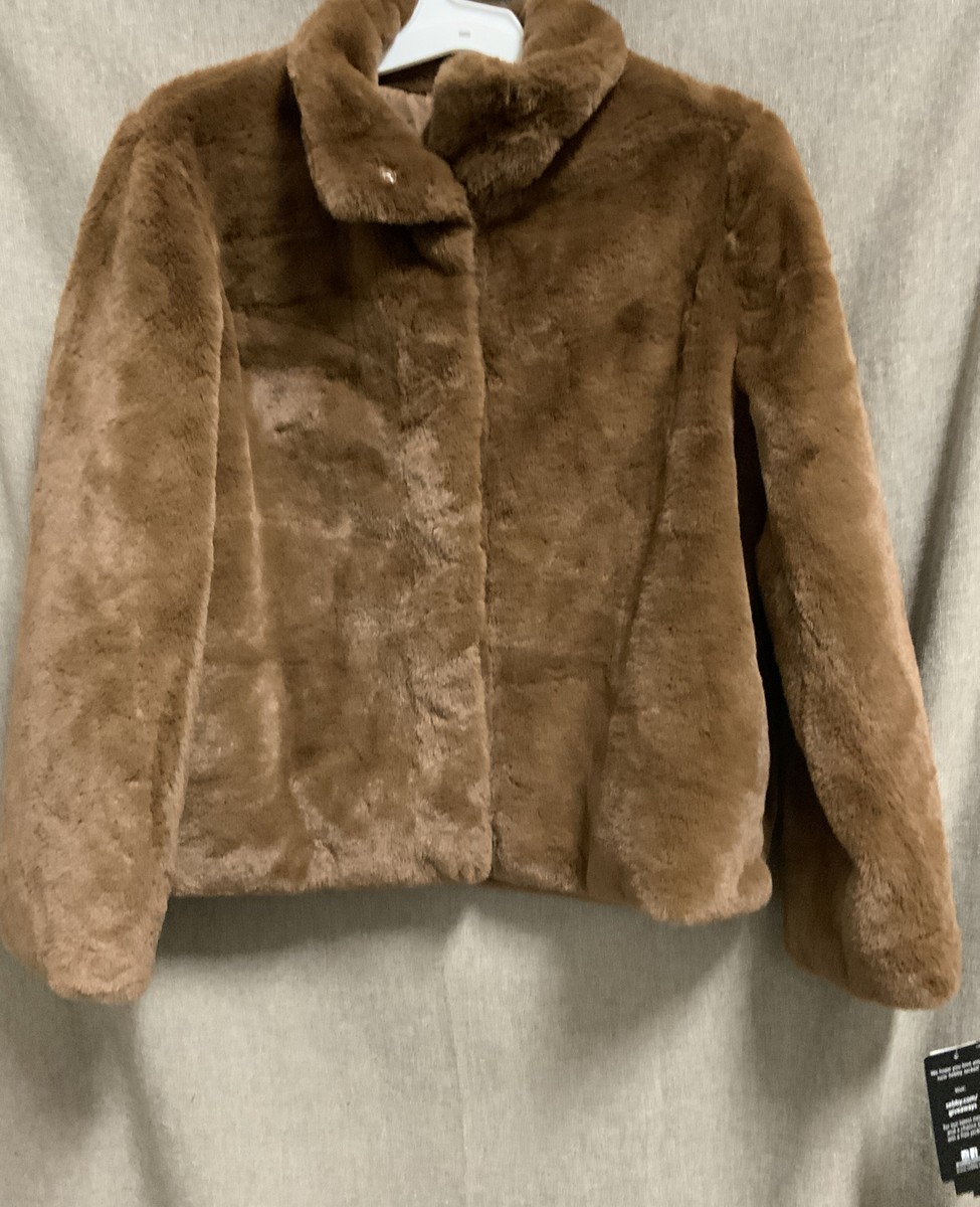 🧷 SEBBY WOMENS CONTEMPORARY FIT LONG SLEEVE FAUX FUR JACKET, LARGE, BROWN🆕