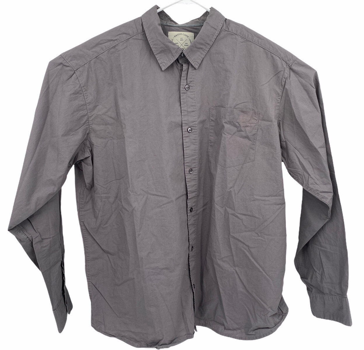 Native Code Solid Gray Button Front Long Sleeve M… - image 1