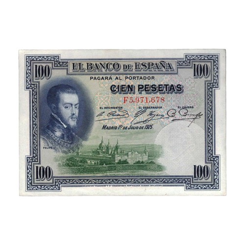 España - billete 100 Pesetas 1925 - Felipe II - MS - P. 69 - Papel - Foto 1 di 2