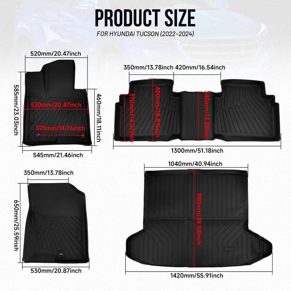 Tapetes 3D y revestimiento de carga cubierta completa para Hyundai Tucson 2022-2025 todo tipo de clima Foto 2 de 4