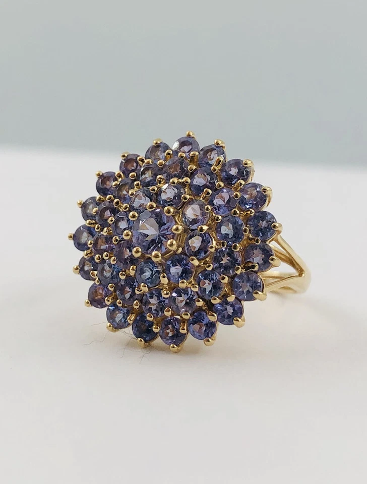 Designer 14k Yellow Gold Natural Purple Iolite Floral Cluster Ring - Image 4 of 4