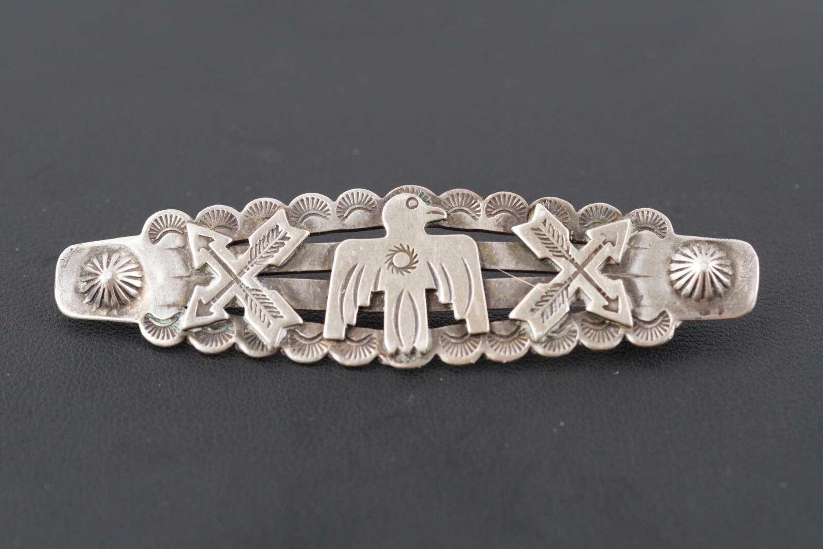 Native American Thunderbird Arrows Silver Metal B… - image 1