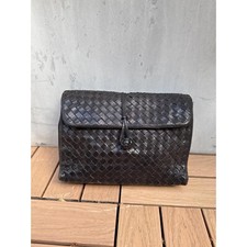 Morris Maskowitz Soft Black basket woven intercut Leather clutch Handbag