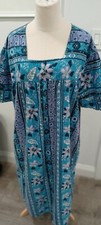 Vintage Purple Blue Psychedelic House Dress Muumuu Hippie Hawaii 70s Pockets OS