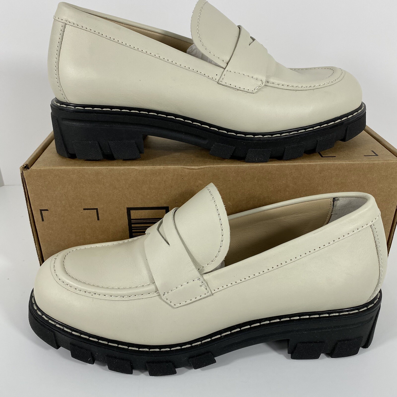 SAOLA Mocassini La Canadienne Daniel Lug Sole pelle avorio taglia 11 donna NUOVI senza scatola