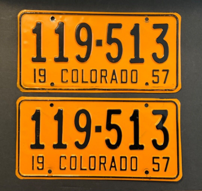 Pair 1957 Colorado License Plate Tag 119-513 | eBay