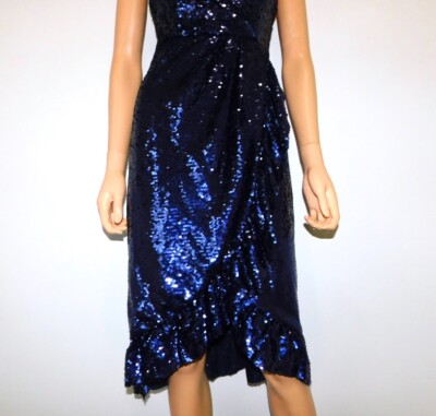NWT! BEBE Blue Sequin Wrap Ruffle Dress - Sz S | eBay