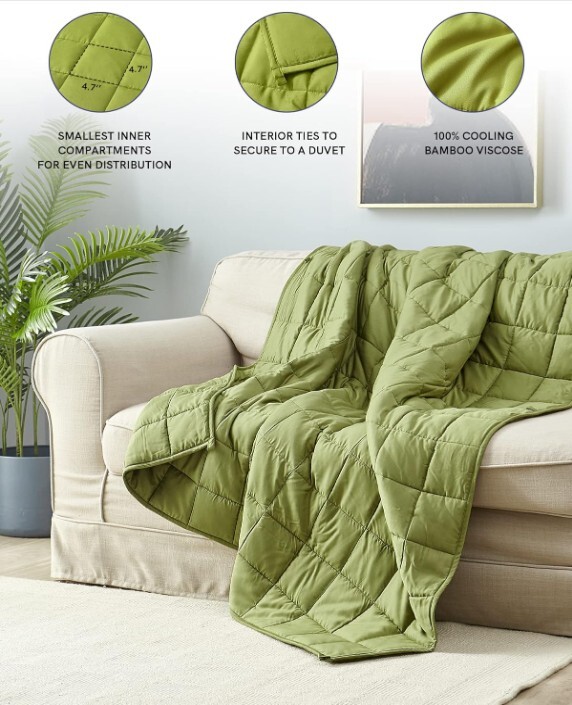 YnM Bamboo Cooling Weighted Blanket, Queen/King Bed, 60x80 Inches, Moss