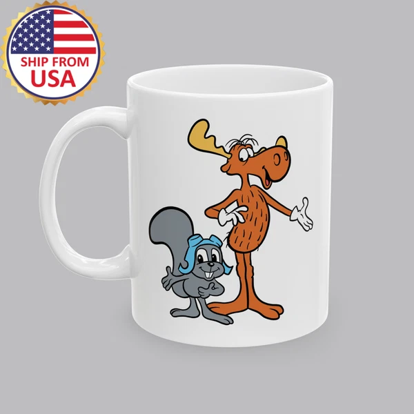 Rocky and Bullwinkle Retro Cartoon 11oz 15oz Coffee Tea White Mug