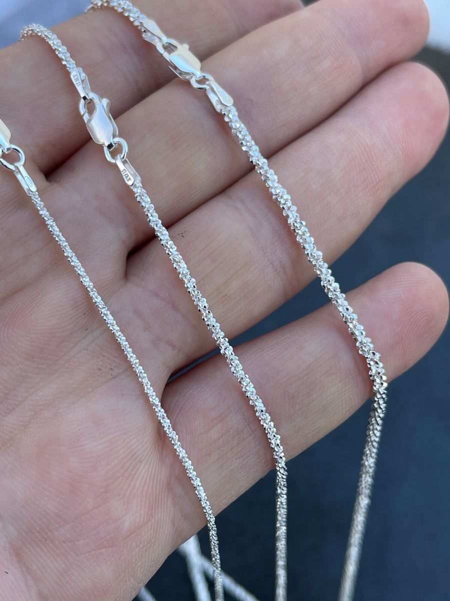 アクセサリー Glitter s925 Diamond cut rope chain 3mm Real Solid 925 Sterling Silver Diamond Cut Sparkle Rope