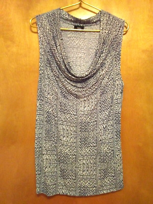 MOSSIMO Tunic Large Sleeveless Soft Stretch Jersey Drape Neck Gray Zigzag Print