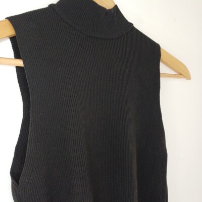 Zara Black Sleeveless Top Size Small High Neck Jumper Ribbed 10