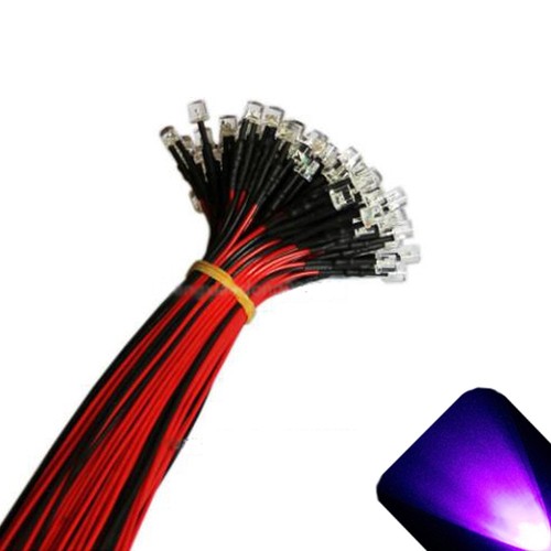 5x12v 5mm Flat Top Pre Cablato UV Viola LED Grandangolare 13v 14v 15v Precablato - Foto 1 di 2