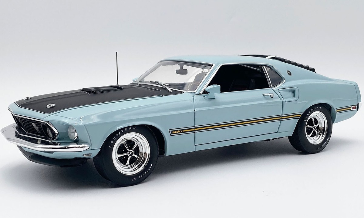 1969 FORD MUSTANG MACH 1 R CODE 428 COBRA JET AZTEC AQUA 1:18 ACME