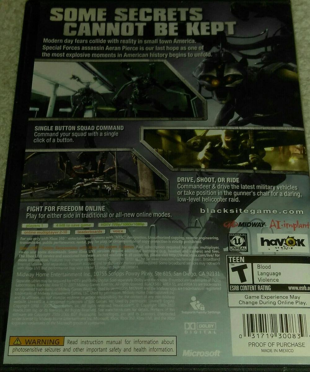 BlackSite Area 51 Microsoft Xbox 360 COMPLETE
