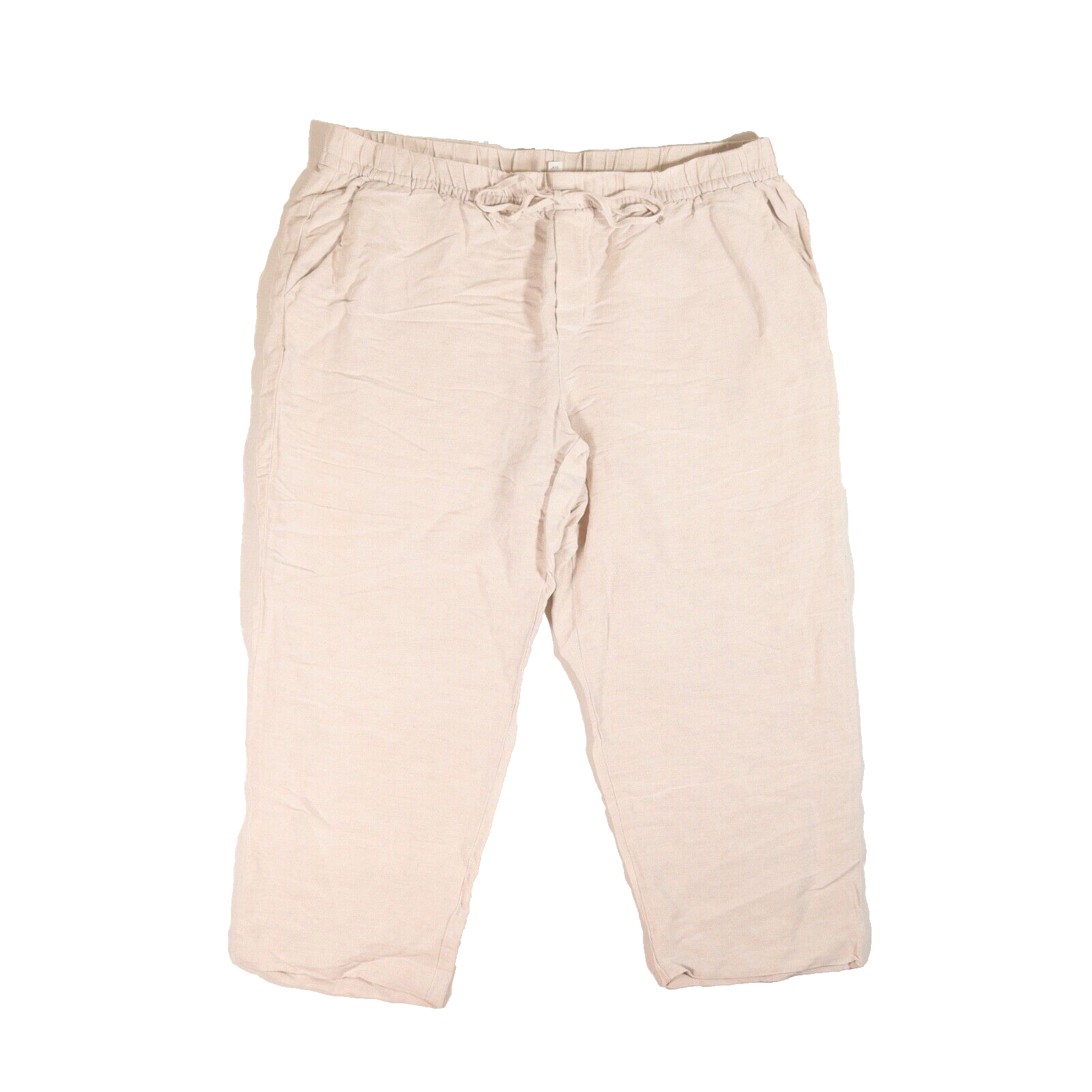 H&M Trousers EUR L Oatmeal Beige Elasticated Waist Linen Blend Capri W37-42 L23