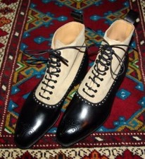 Hecho a mano Hombre Dos Tonos Botines, Hombre Negro y Beige Bota con Cordones, Hombre Botas