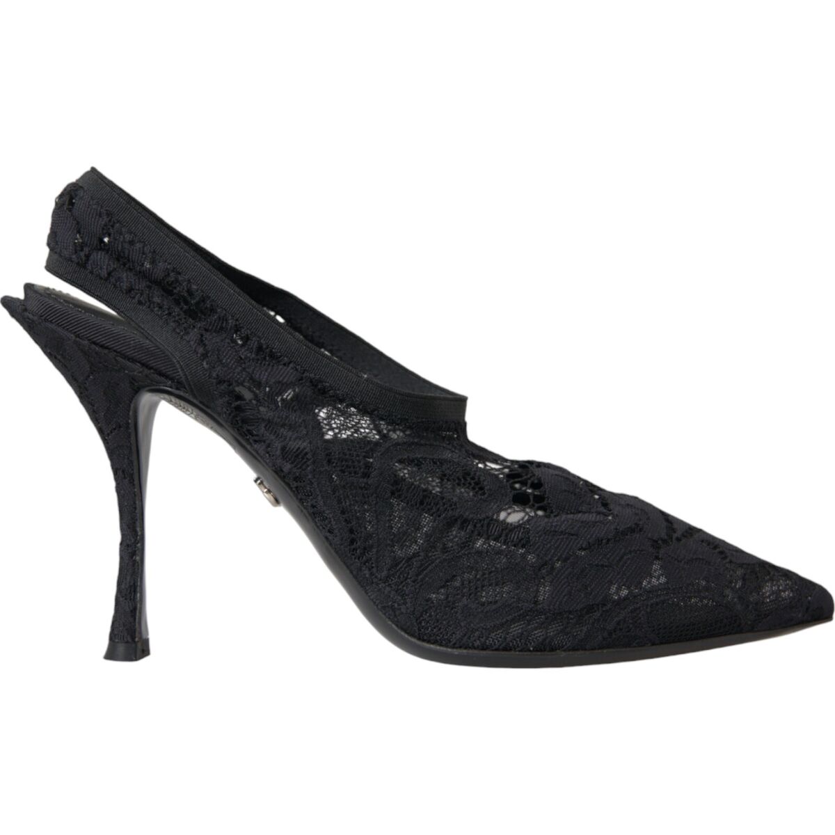 【関税&送料込】Dolce&Gabbana Black Lace Slingback With Rhin DOLCE & GABBANA Shoes Black Lace Stretch Heels Slingbacks