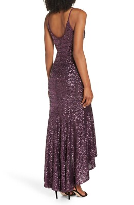 vince camuto purple sequin dress VINCE CAMUTO Purple Sequin Embellished High Low Asymmetric Maxi Gown Dress  4 US
