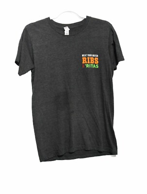Tultex Mens Gray T-Shirt Ribs & Ritas Print Round Neck Short