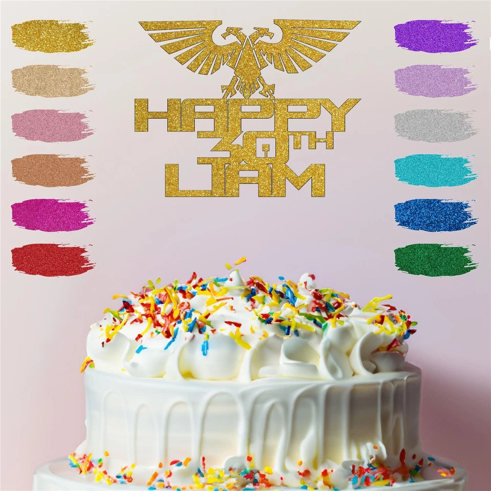 YOUNIQUE GIFTS Warhammer 40k Aquila Cake Topper Personalised Birthday Glitter Card Any Name Age