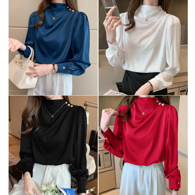 Donna Elegante Chiffon Camicia Plissettato Pullover Business