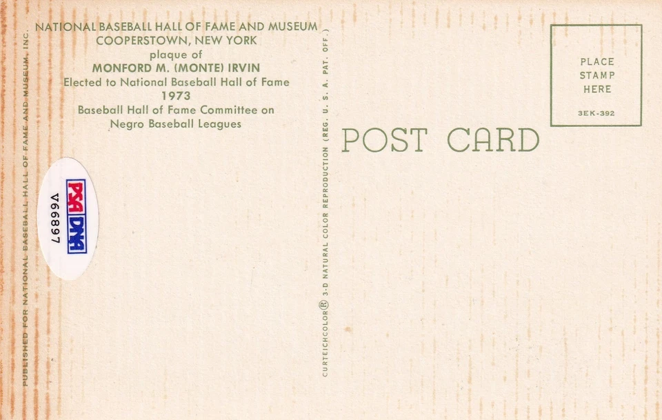 Postal firmada por Monte Irvin Salón de la Fama PSA/DNA LOA placa amarilla autógrafa de la corte Foto 4 de 4