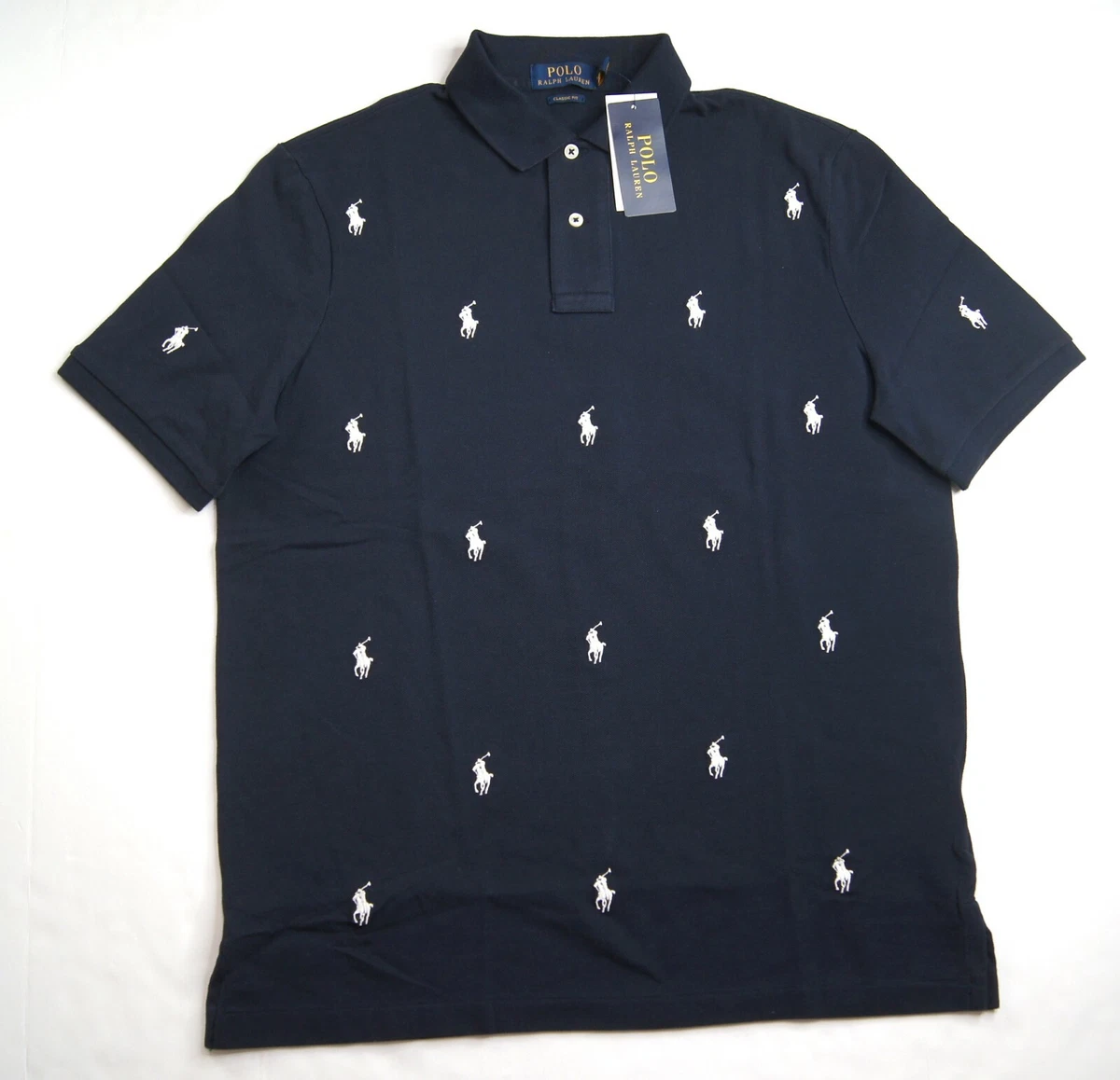 POLO RALPH LAUREN Men s Aviator Navy Classic Fit Allover Pony Polo Shirt NEW NWT