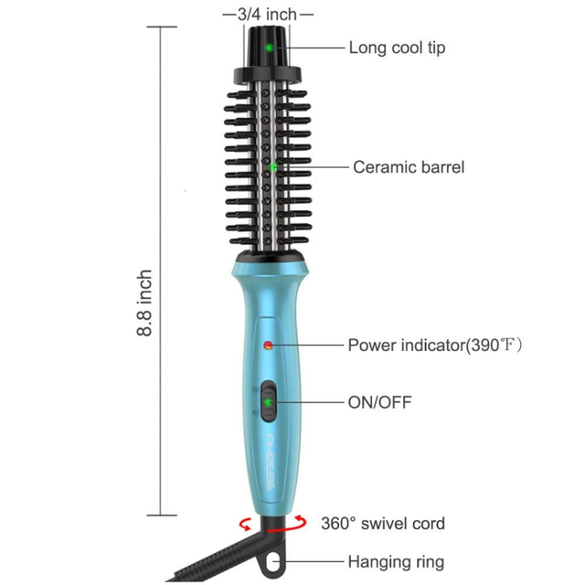PHOEBE Mini Travel Curling Iron Hair Brush, 3/4 Inch Dual Voltage