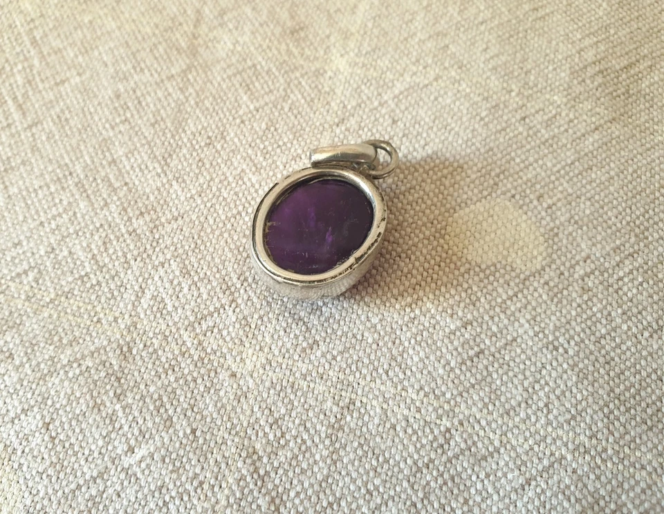 Ciondolo pendente ovale Vintage donna signora in argento 925 e Ametista viola - Immagine 4 di 4