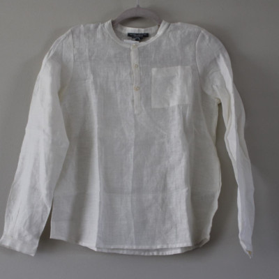 NWT Bonpoint Boys Artiste Shirt Long Sleeve Half Button Linen Off White 12