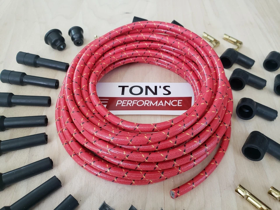 Kit de cables de bujía cubiertos de tela universal de 8 mm hágalo usted mismo cables de colección v8 Rd Bk Yl Foto 2 de 4