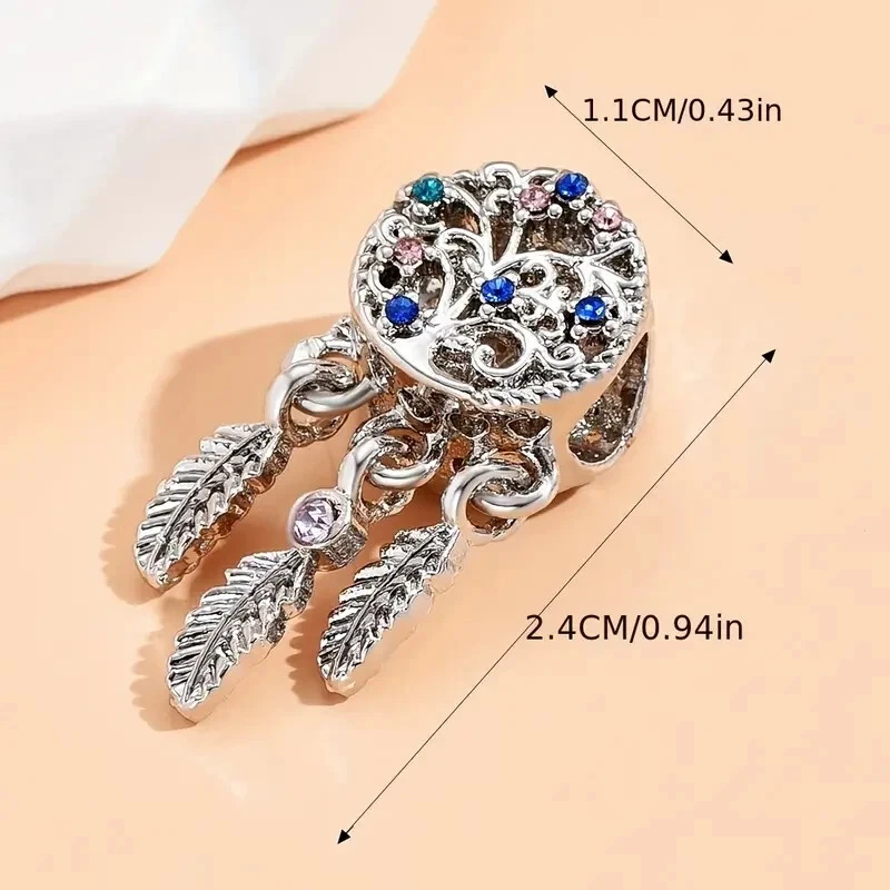 Charm ciondolo argento donna con perline incastonate per collane e braccialetti - Immagine 2 di 3