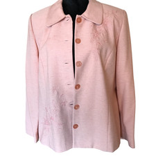 VTG 80s Alfred Dunner Beaded Blazer, Peach Floral Embroidery Suit Jacket 14P