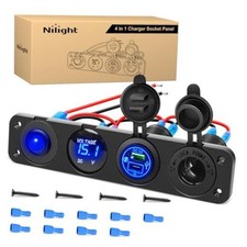 4 in 1 ON/Off Charger Socket Panel Rocker Toggle Switch Type C + USB Blue