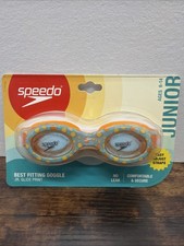 Speedo Junior Glide Print Best Fitting Goggles Orange Blue Ages 6-14 No Leak